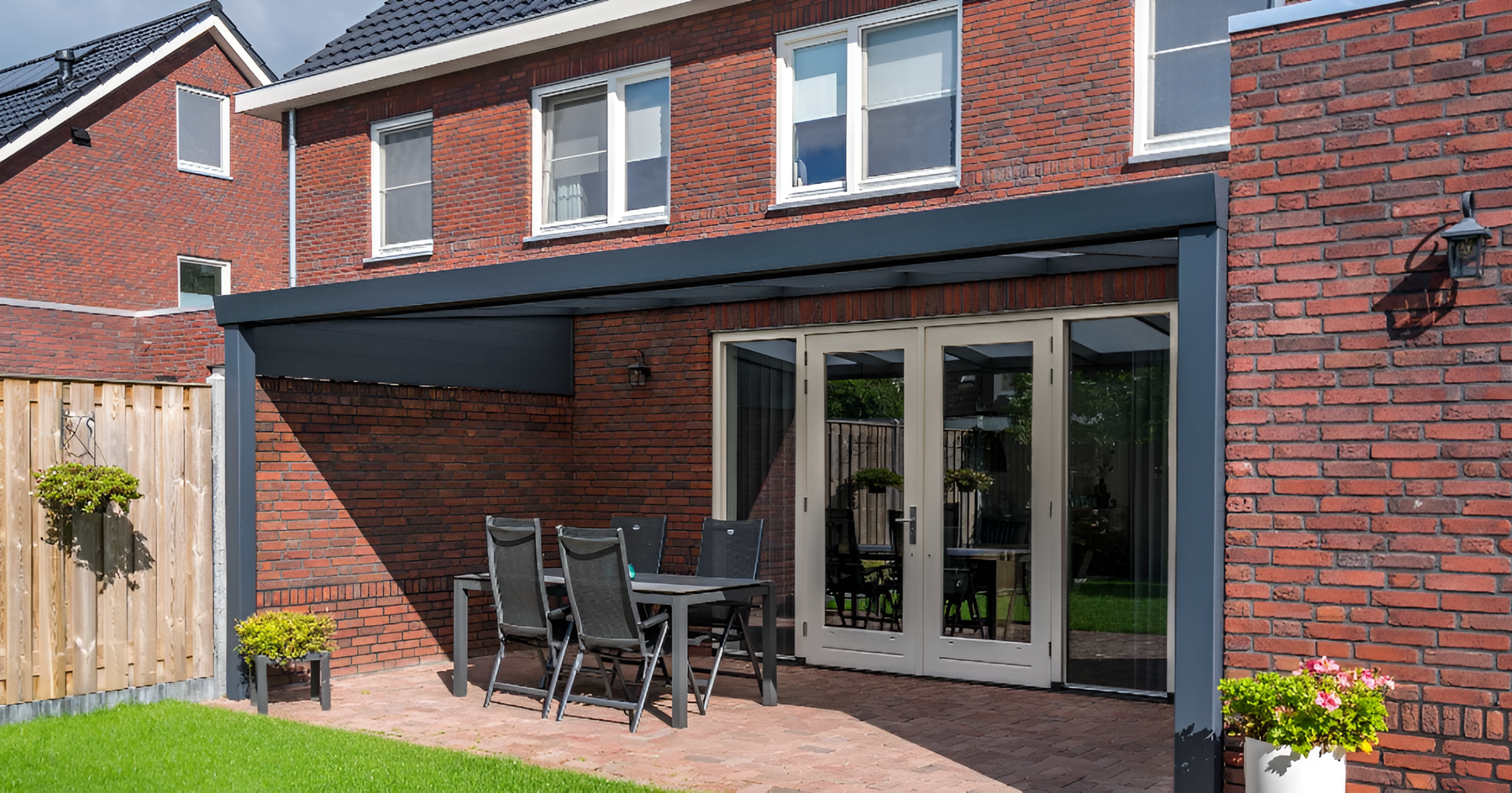 Deponti Giallo Aluminium Pergola Veranda Grey - Attached to the House