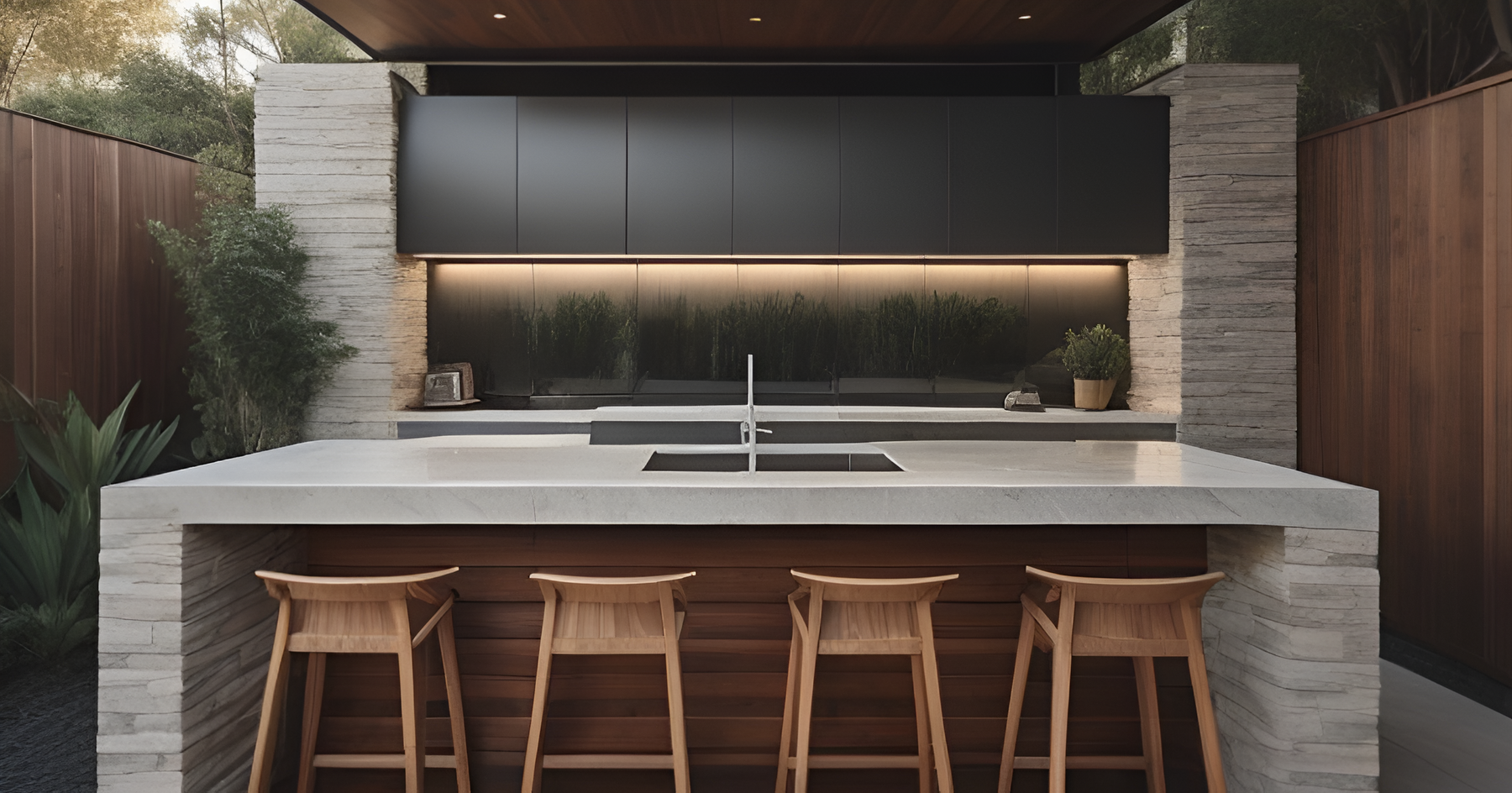 Modern Outdoor Kitchen with Bar