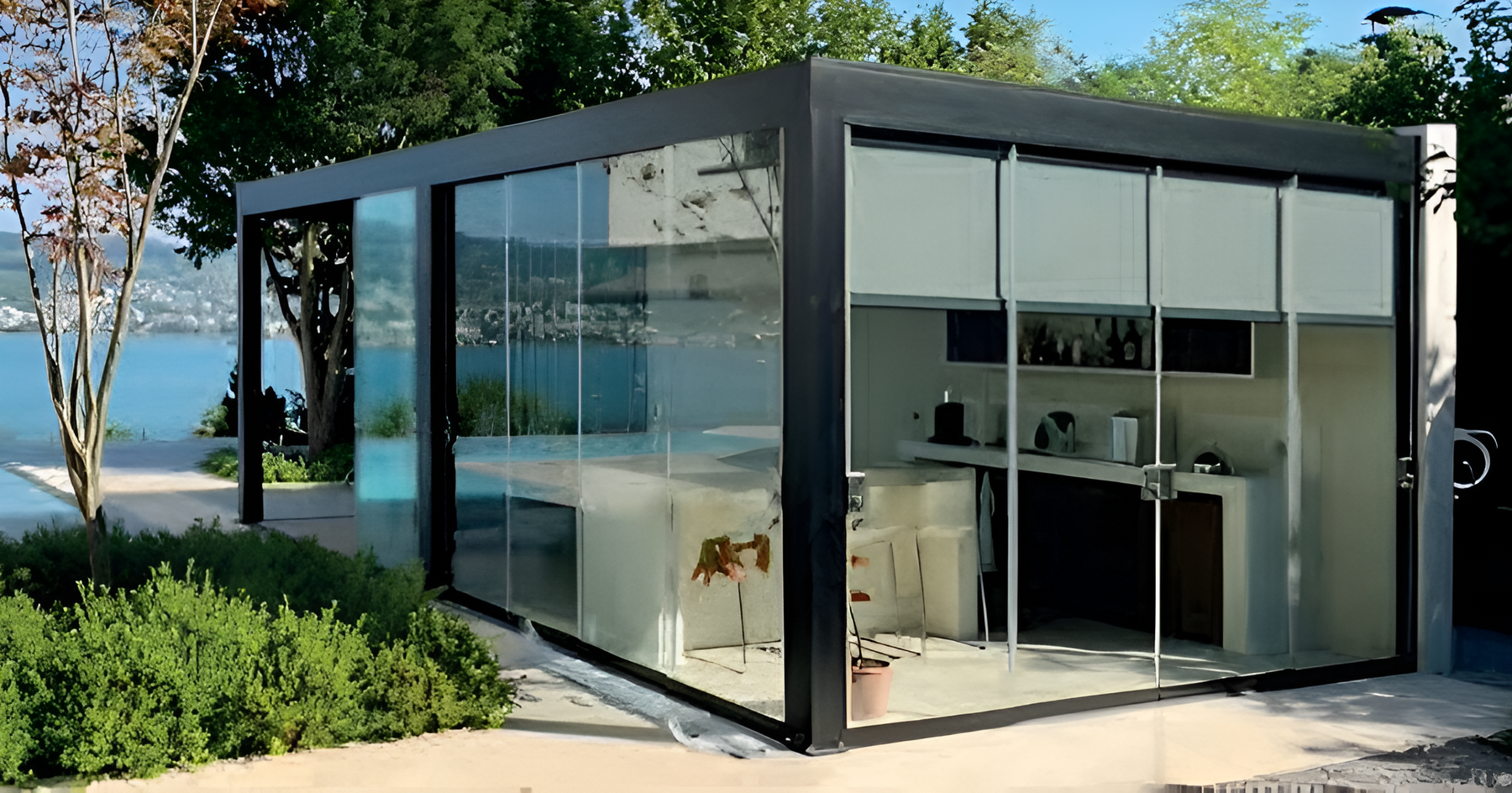 Remanso Glass Sides 4m Wide (Set of 4 Doors) with furnitures inside