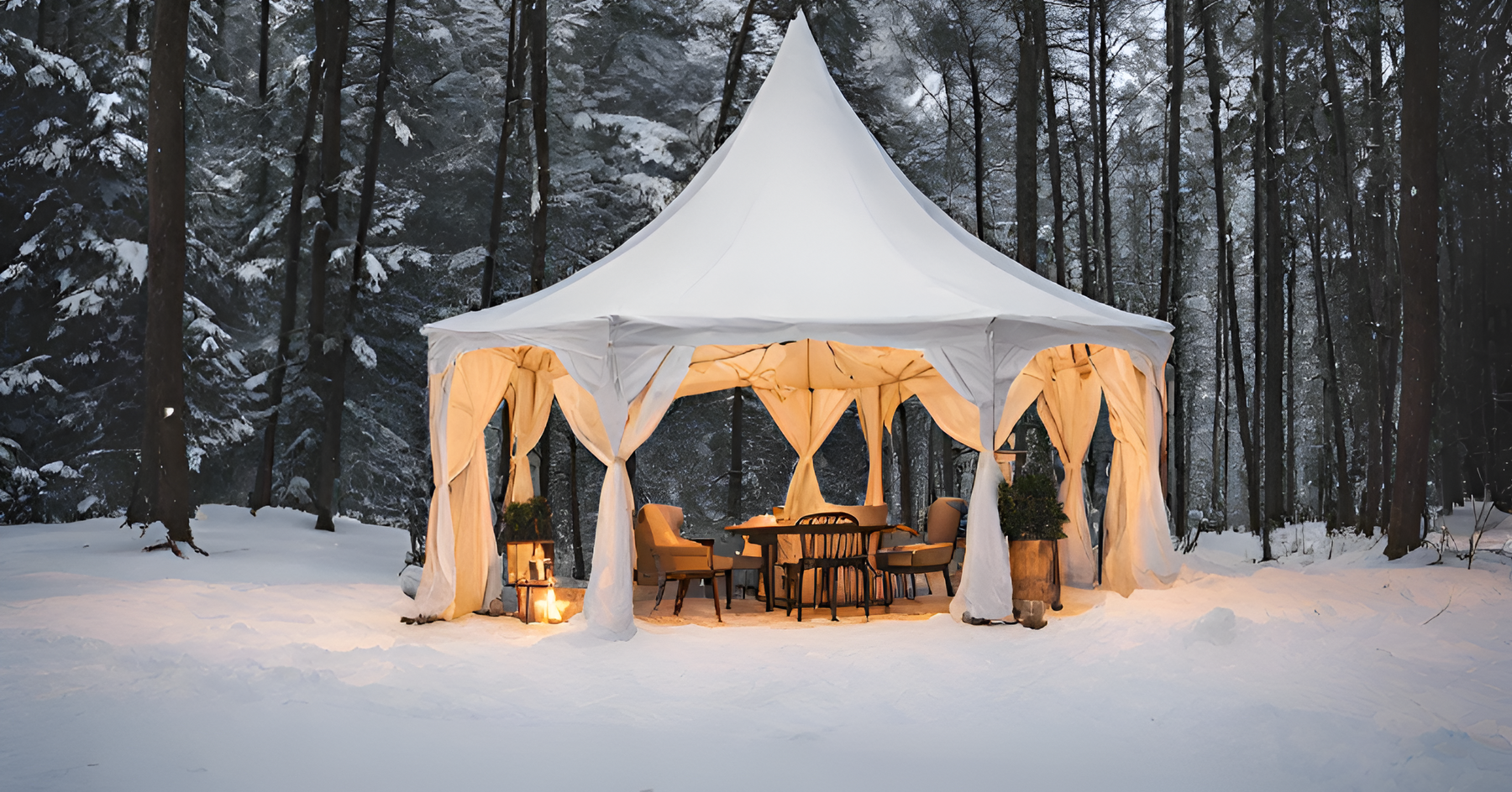 White Gazebo with Sofa Set Winter Season