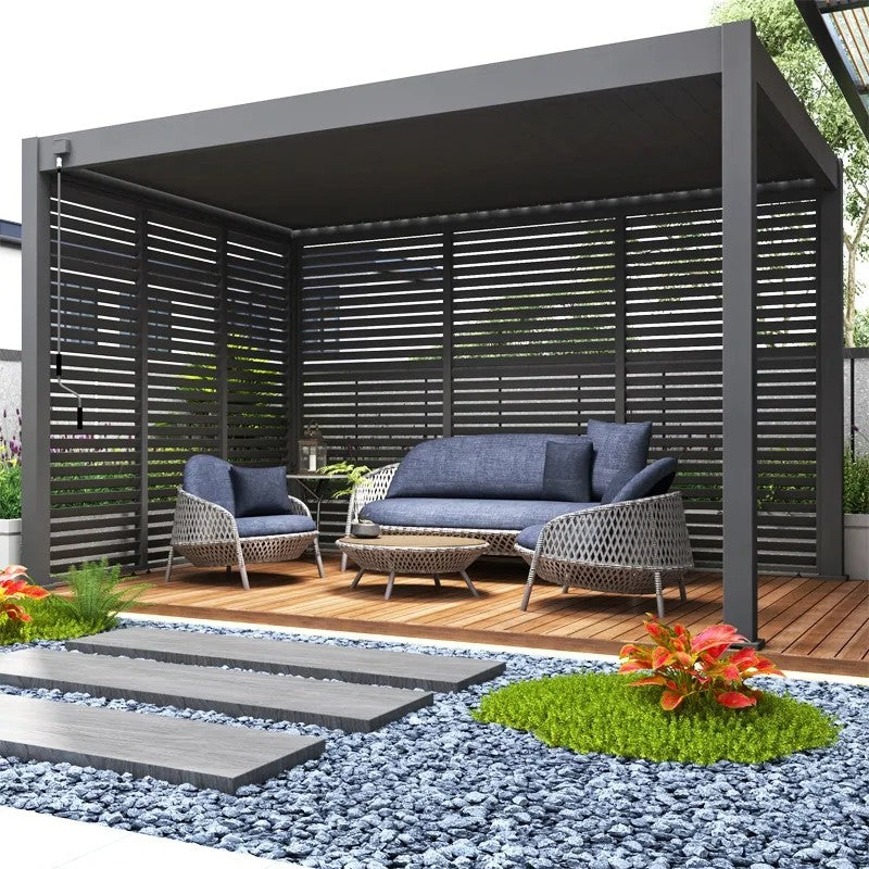 The Westminster Emperor Pergola - With Charoal Side Wall Front View