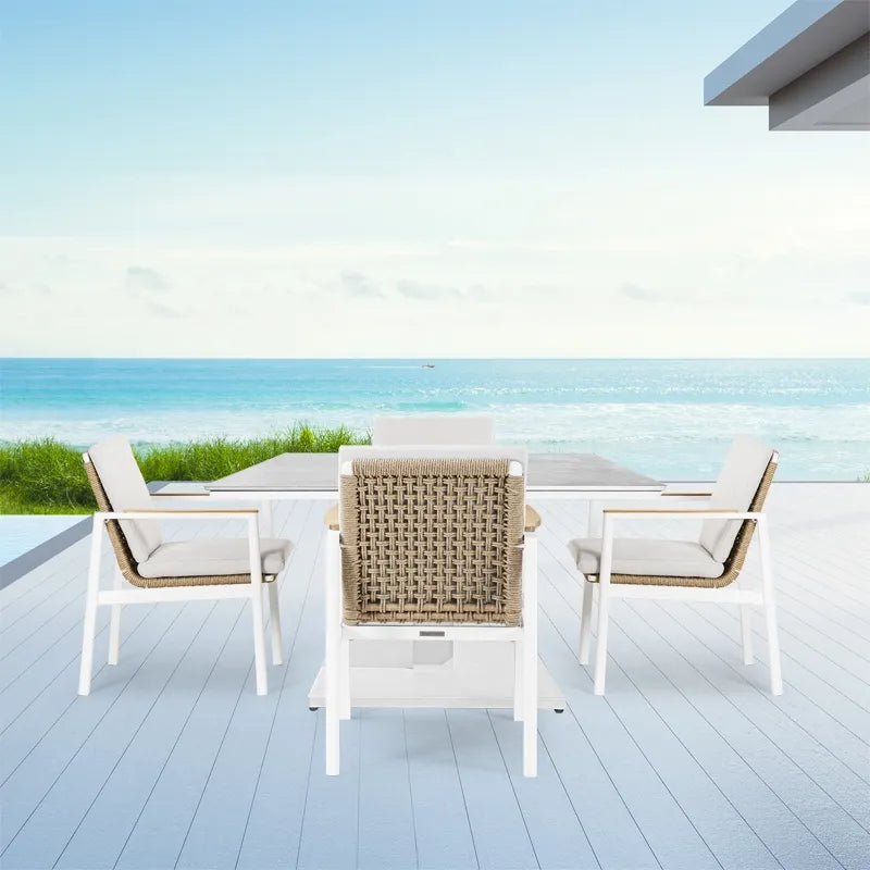 Westminster Lunar Dining Set 90cm x 90cm - White / Stone Table - White / Ivory Chairs