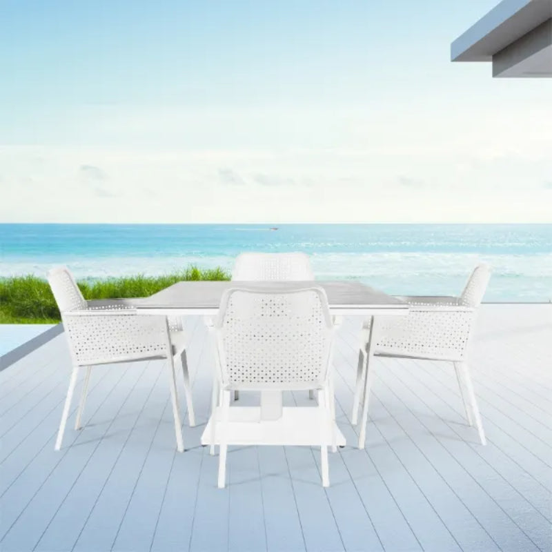 Westminster Matrix Dining Set - Square 90cm x 90cm Table with 4 Chairs White / Stone Rising Table, White / Stone Chairs