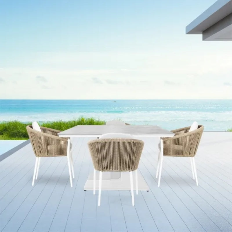 Westminster Moon Dining Set 90cm x 90cm - White / Stone Table - White / Ivory Chairs