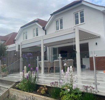 6m x 3m Aluminium Pergola with Front Blinds Installation - Romford