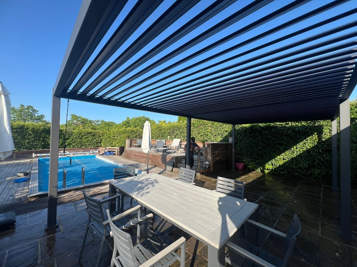 7.2m x 3.6m Grey Aluminium Pergola Installation - Sittingbourne