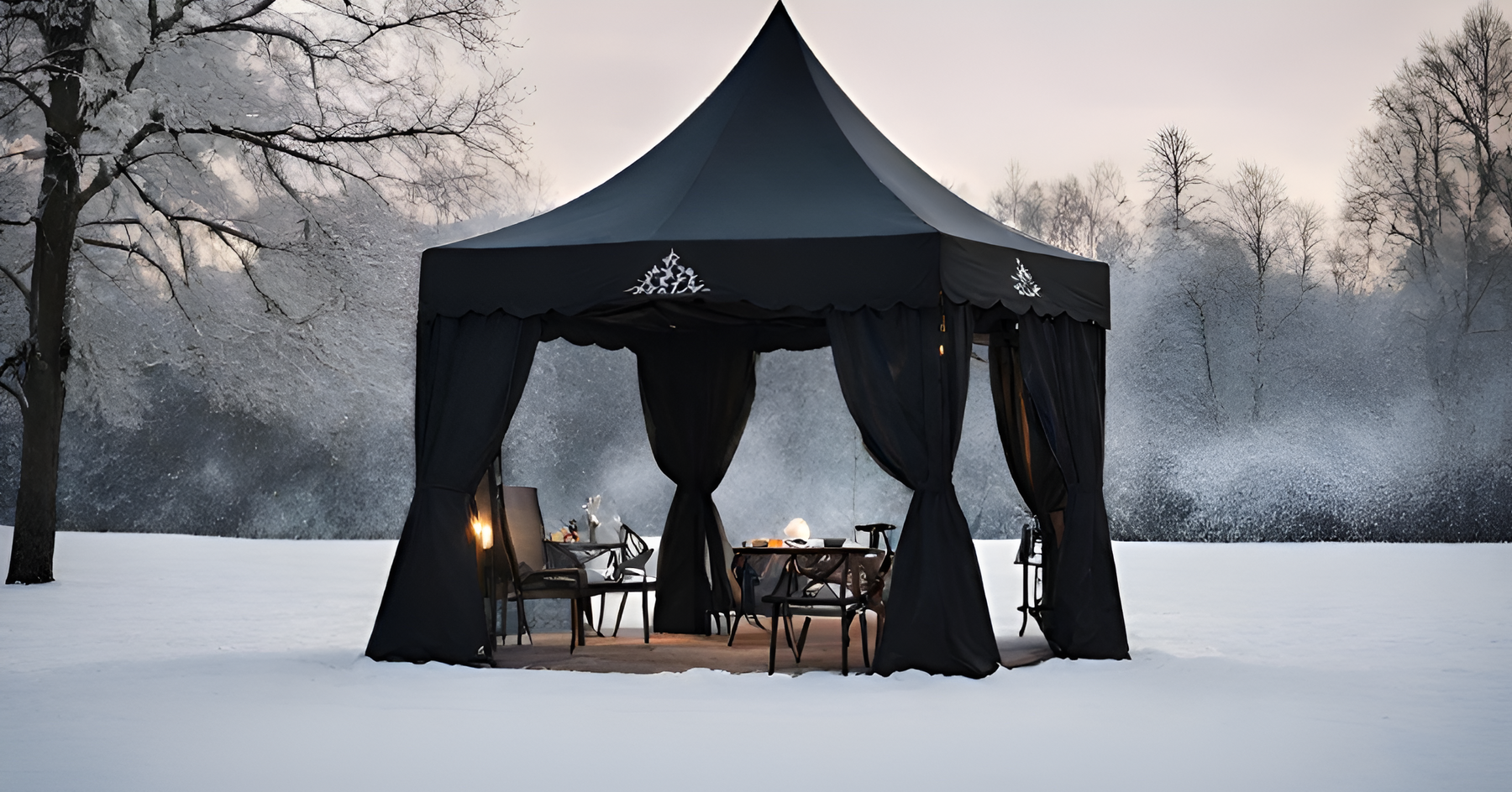 Black Gazebo Tent in Winter