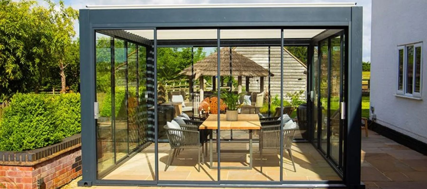 Black Gazebo with Dining set