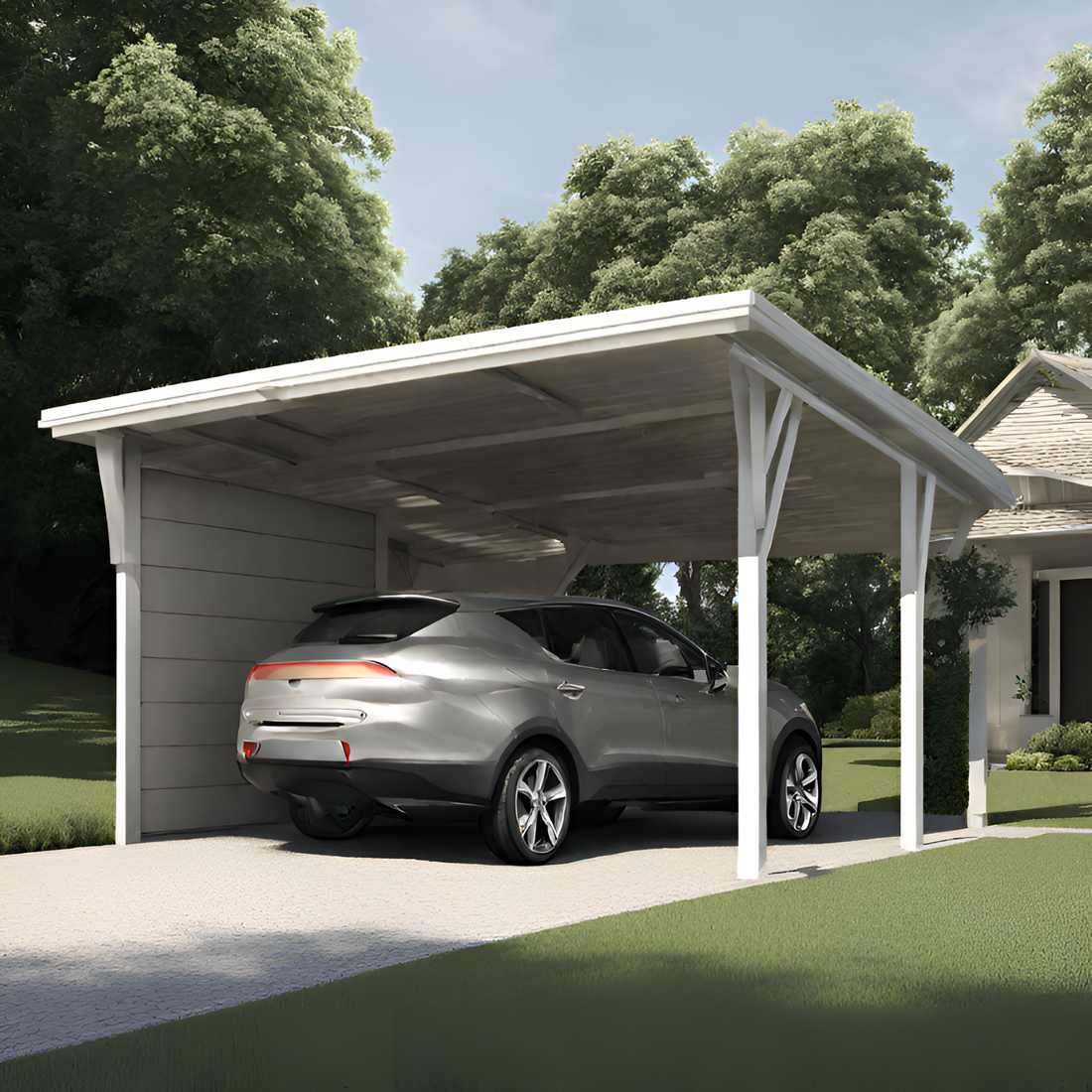 Carport with Vehicle Inside