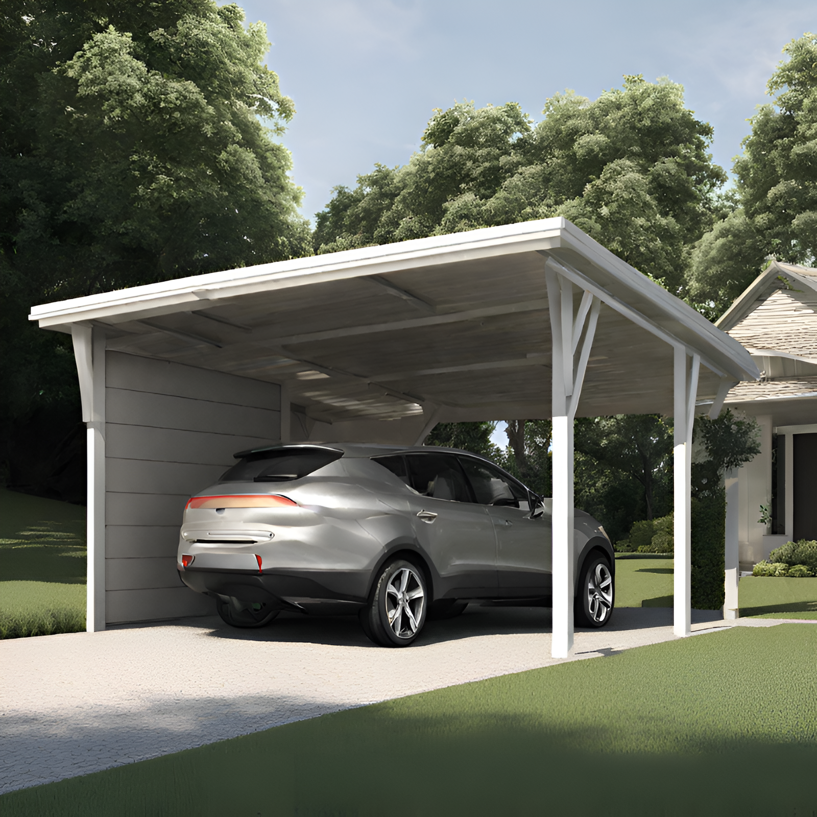 Carport with Vehicle Inside