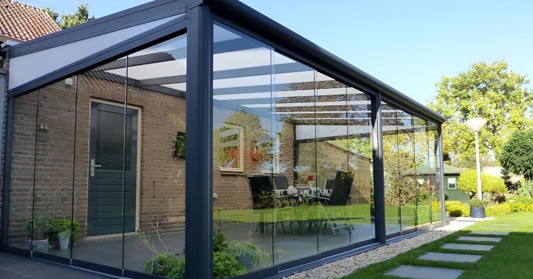 Deponti Glass Sliding Doors - Aluminium Pergola attached to the House