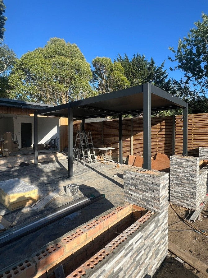 Electric Aluminium Pergola with Glass Doors Installation - Hampton