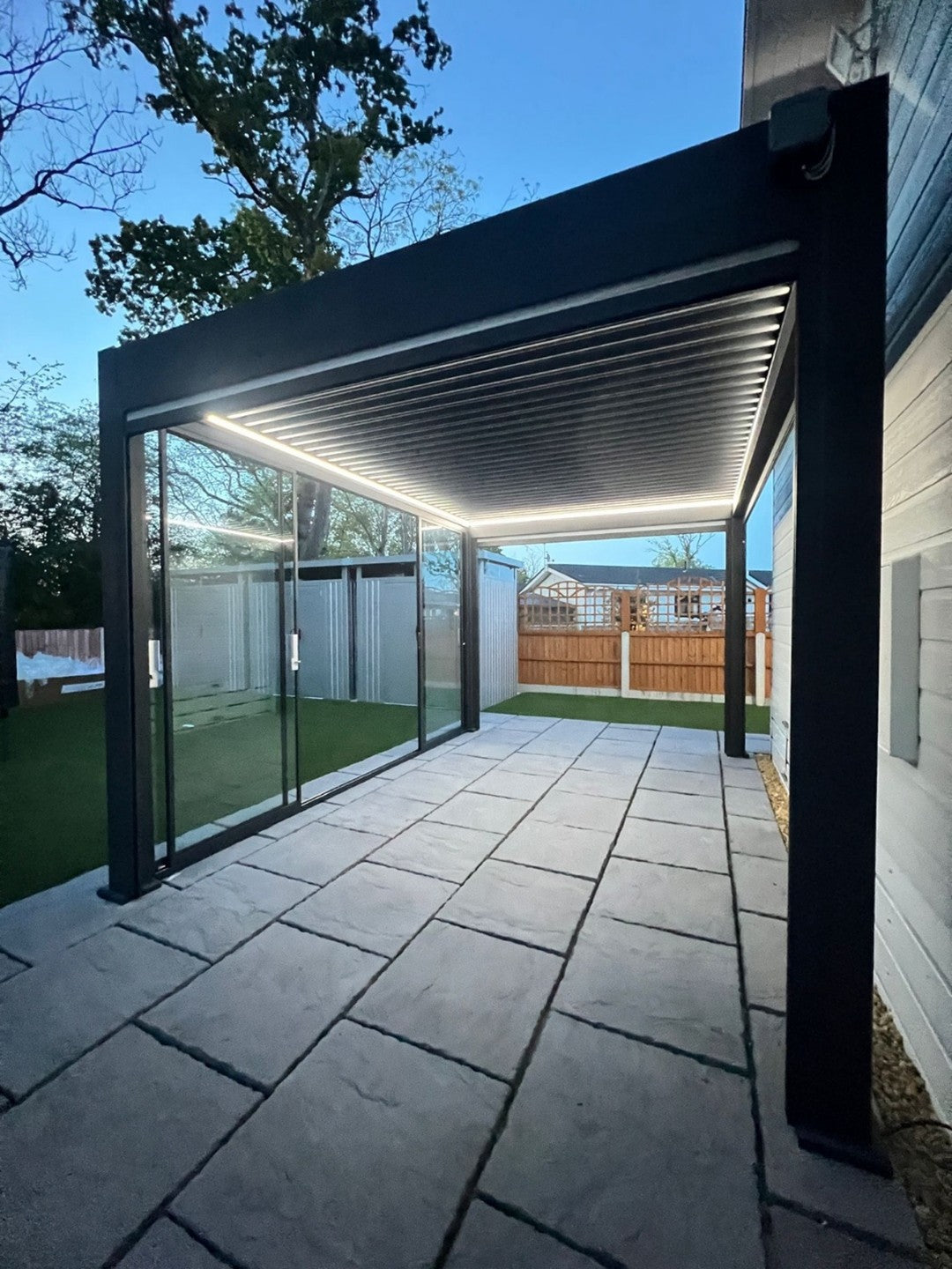 Electric Pergola with Glass Sides & Blinds Installation - Yate