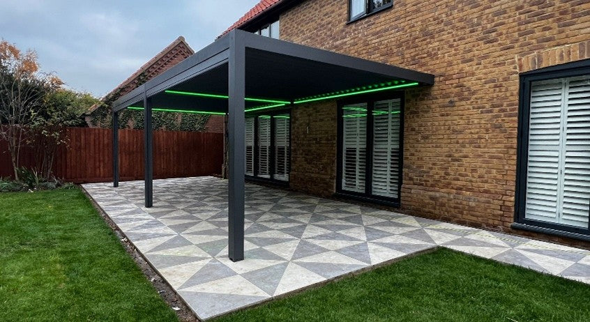 Suns Lifestyle Fully Wall-Mounted Electric Pergola Installation - Cambridge