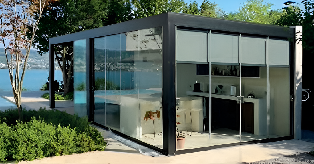 Remanso Glass Sides 4m Wide (Set of 4 Doors) with furnitures inside