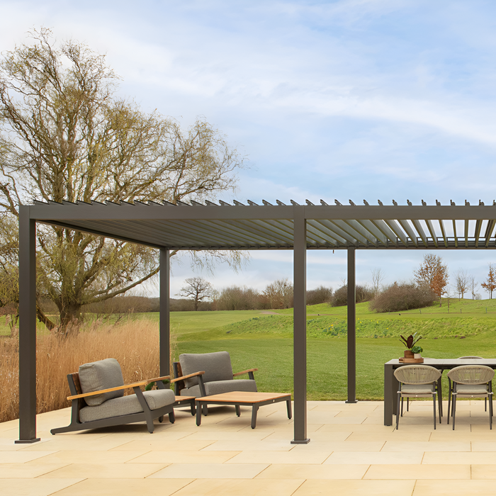 Aluminium Pergola with Sofa and Dinig Set