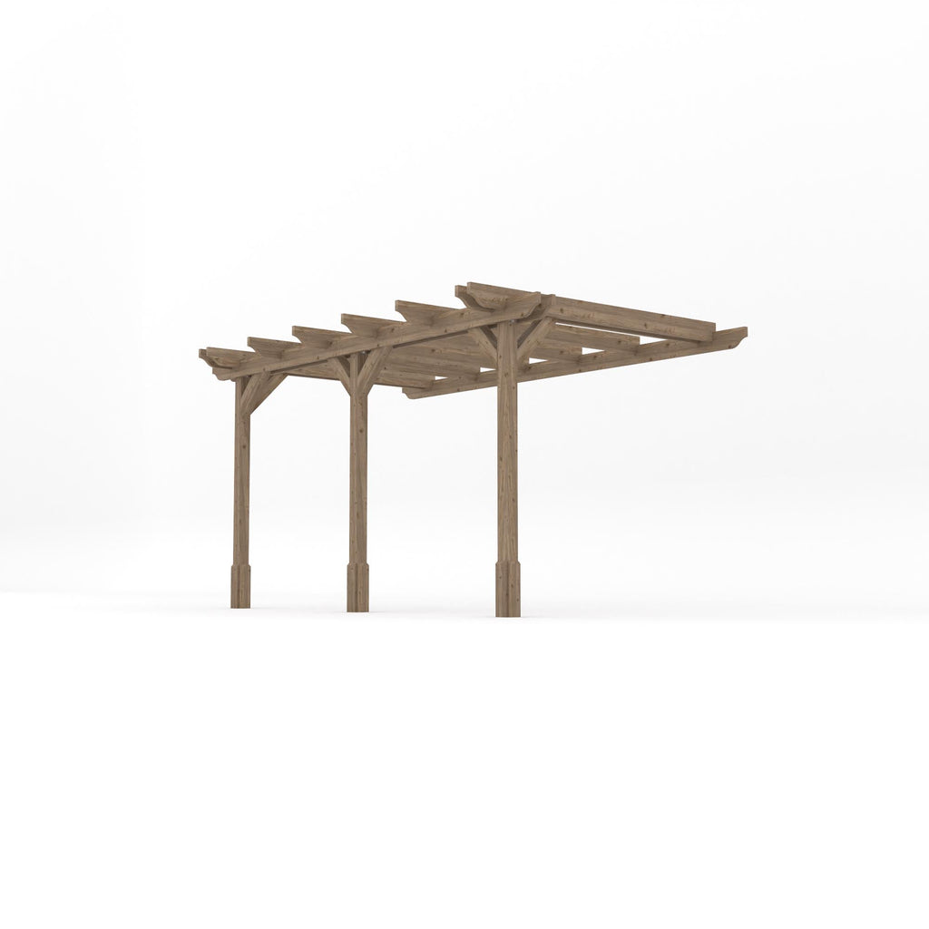 Wall Mounted Double Garden Pergola - Rustic Brown - 1.8m Depth x 4.2m Length