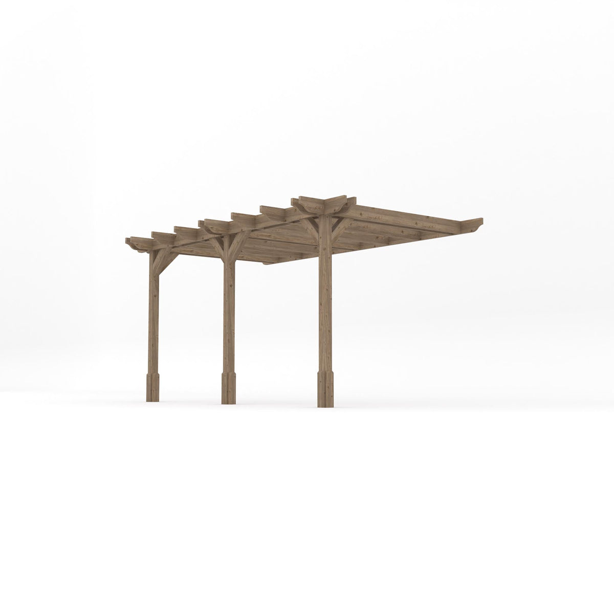 Wall Mounted Double Premium Pergola - Rustic Brown - 3.6m Depth x 4.2m Length
