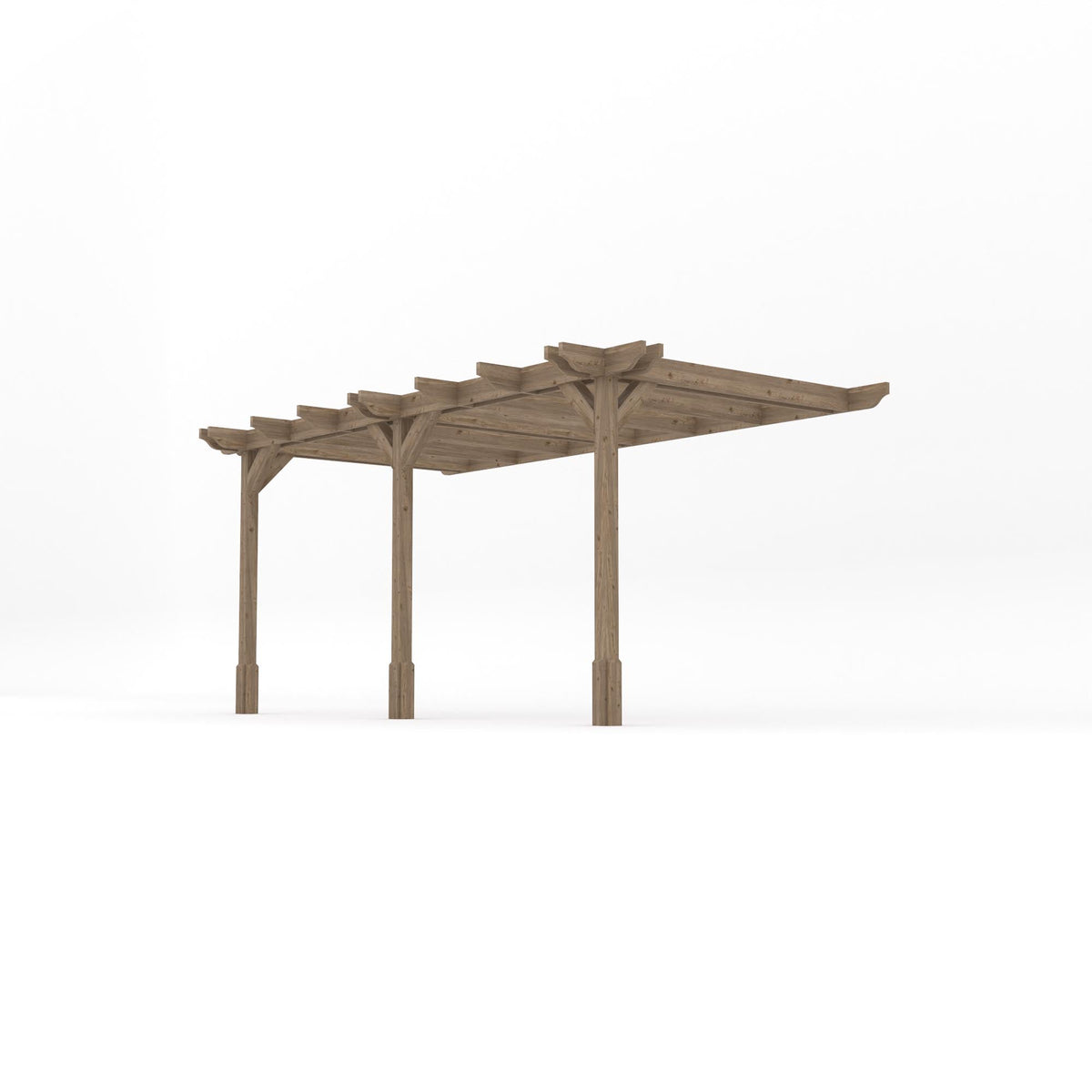 Wall Mounted Double Premium Pergola - Rustic Brown - 3.6m Depth x 4.8m Length