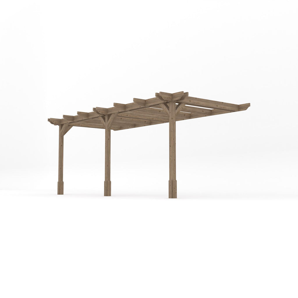 Wall Mounted Double Premium Pergola - Rustic Brown - 3m Depth x 5.4m Length