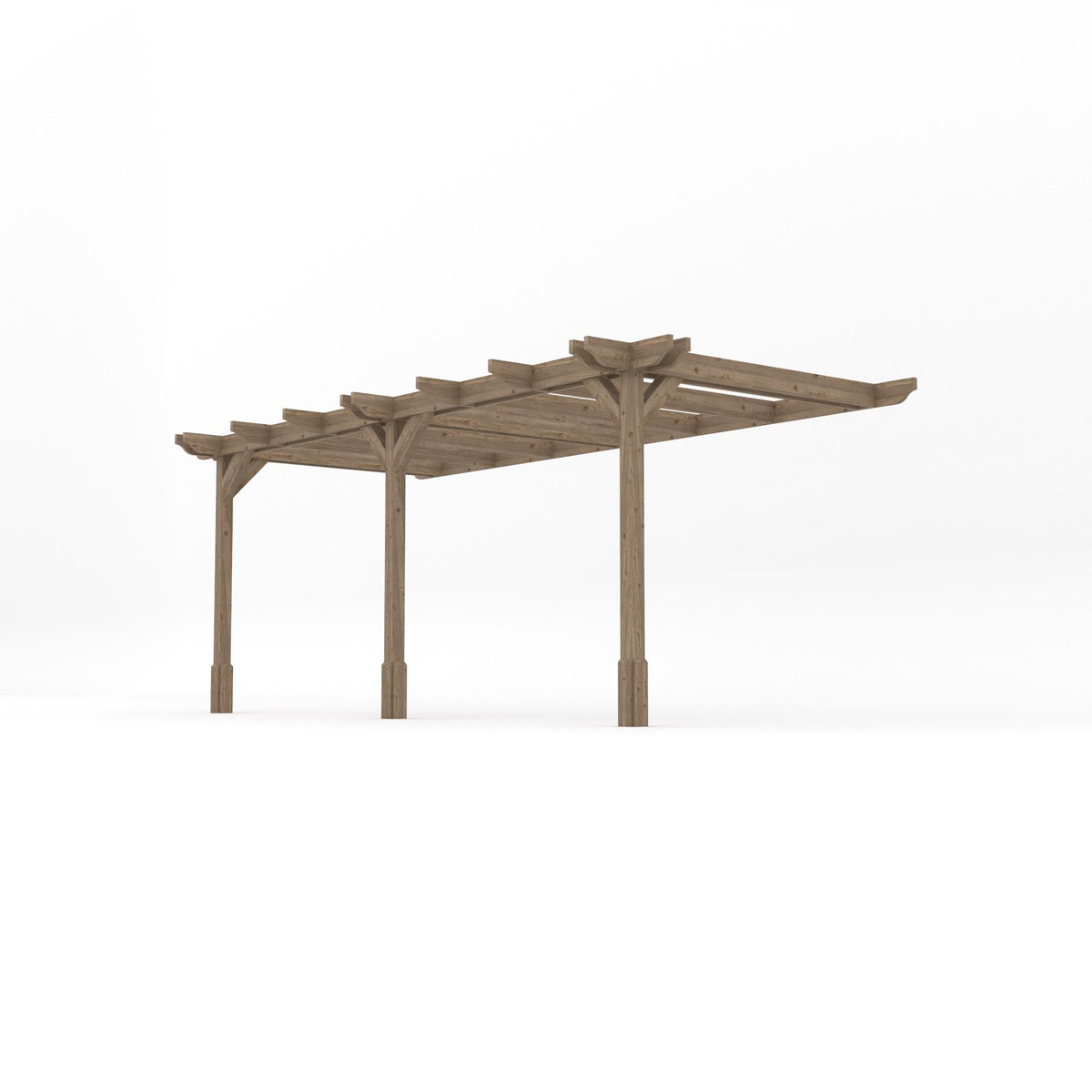 Wall Mounted Double Premium Pergola - Rustic Brown - 4.2m Depth x 5.4m Length