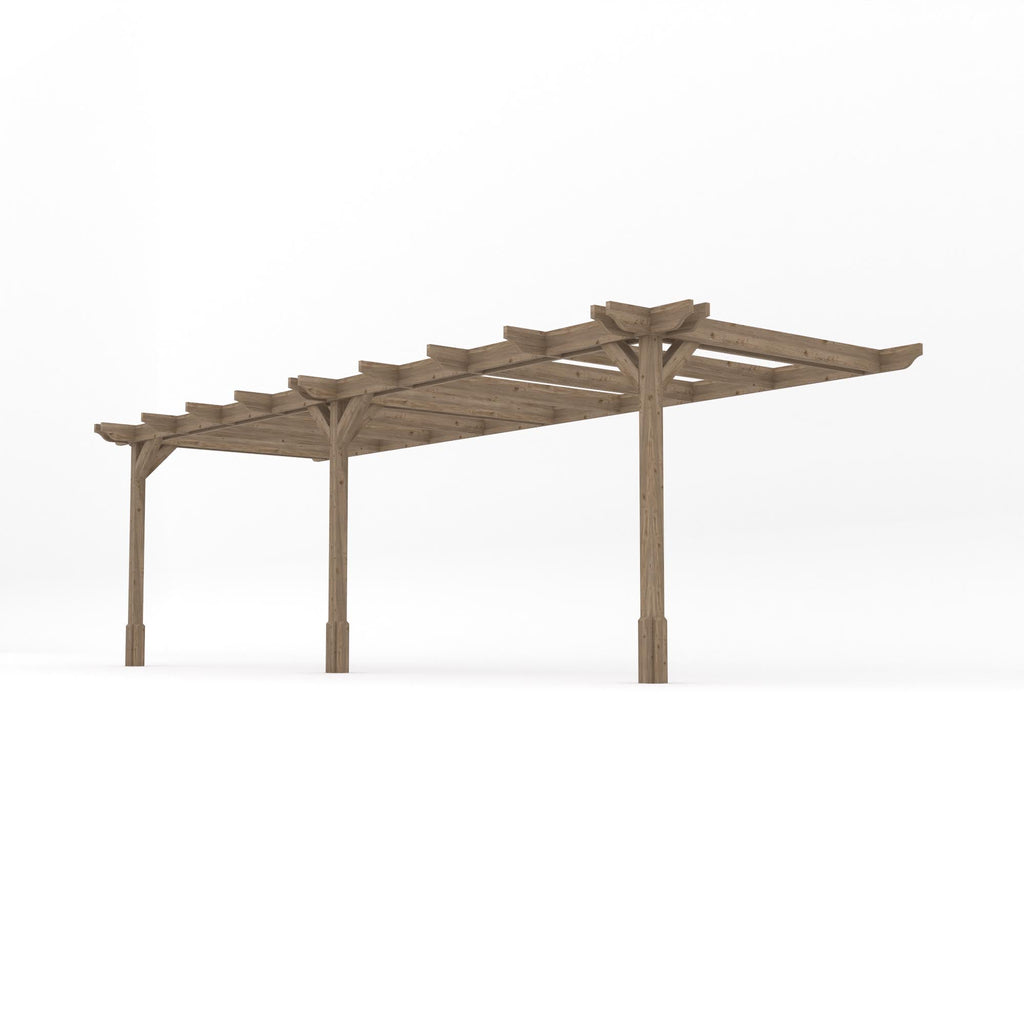 Wall Mounted Double Premium Pergola - Rustic Brown - 1.8m Depth x 7.2m Length