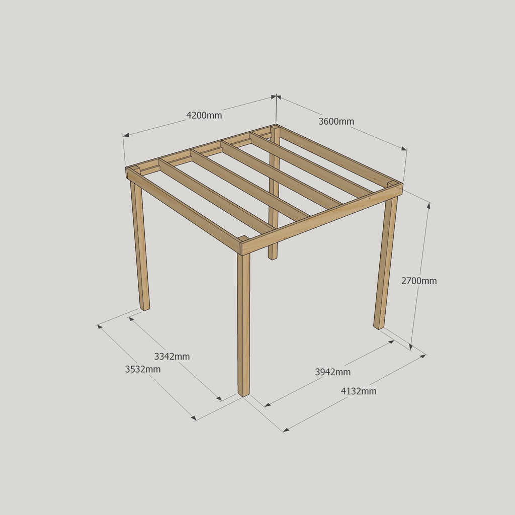 Freestanding Box Pergola - Rustic Brown - 3.6m Width x 4.2m Length