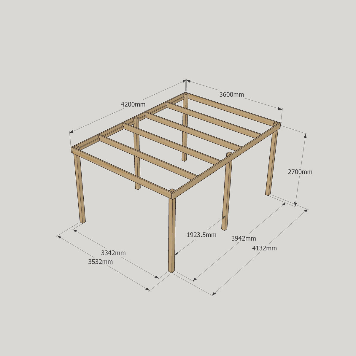 Freestanding Box Pergola - Rustic Brown - 3.6m Width x 4.2m Length