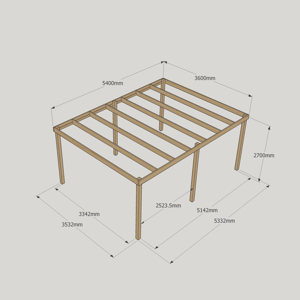 Freestanding Box Pergola - Light Green - 3.6m Width x 5.4m Length