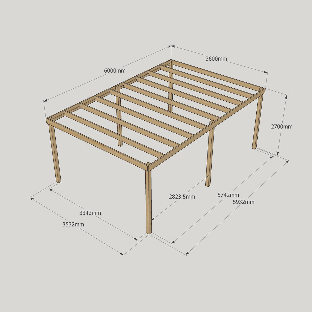 Freestanding Box Pergola - Rustic Brown - 3.6m Width x 6m Length