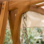 Close-up of solid teak slatted bench seat on Chic Teak garden swing