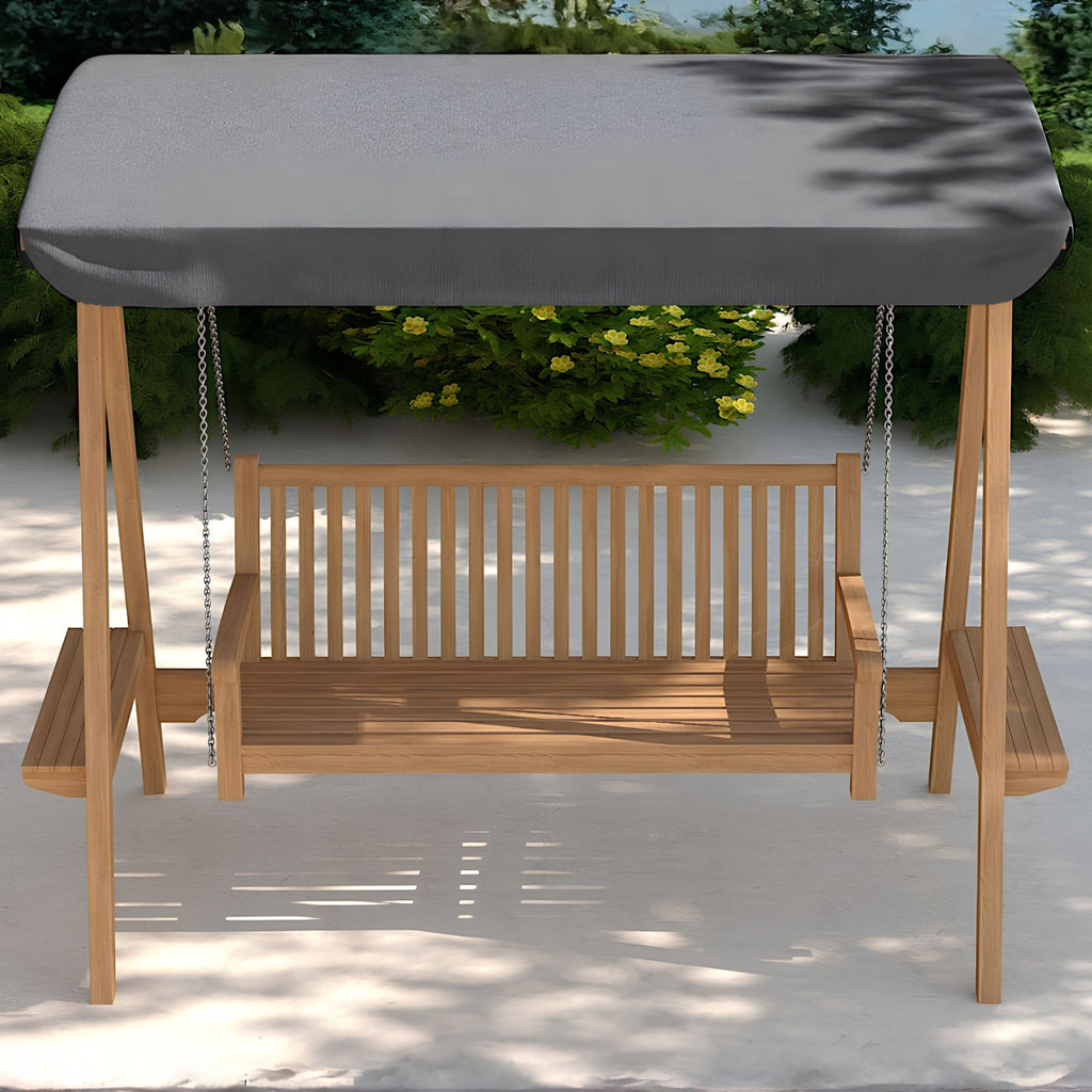 Chic Teak outdoor teak swing seat with charcoal grey canopy Front view