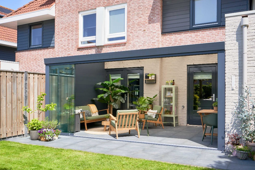 Deponti Giallo Aluminium Pergola Veranda Grey - With Sofa Set Inside