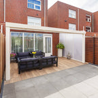 Deponti Giallo Aluminium Pergola Veranda White - Front View Attached to the House