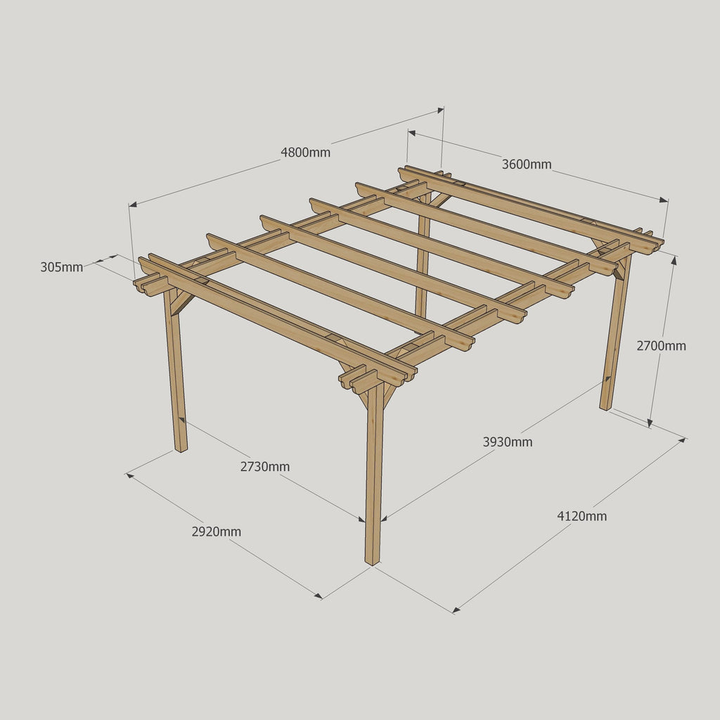 Freestanding Double Garden Pergola - Rustic Brown - 3.6m Width x 4.8m Length