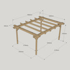 Freestanding Double Garden Pergola - Rustic Brown - 3.6m Width x 4.8m Length