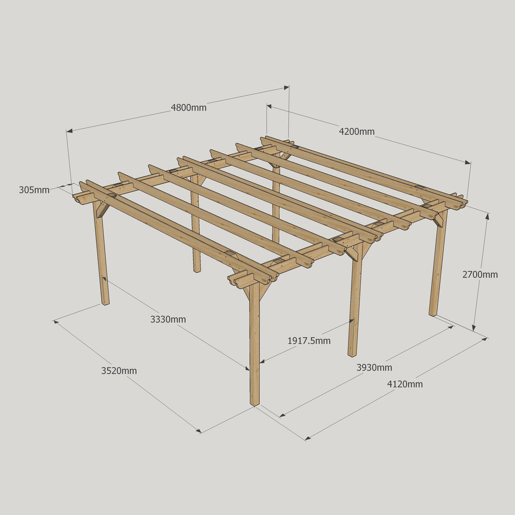 Freestanding Double Garden Pergola - Rustic Brown - 4.2m Width x 4.8m Length