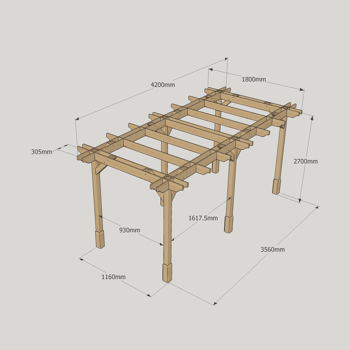 Freestanding Double Premium Pergola - Rustic Brown - 1.8m Width x 4.2m Length