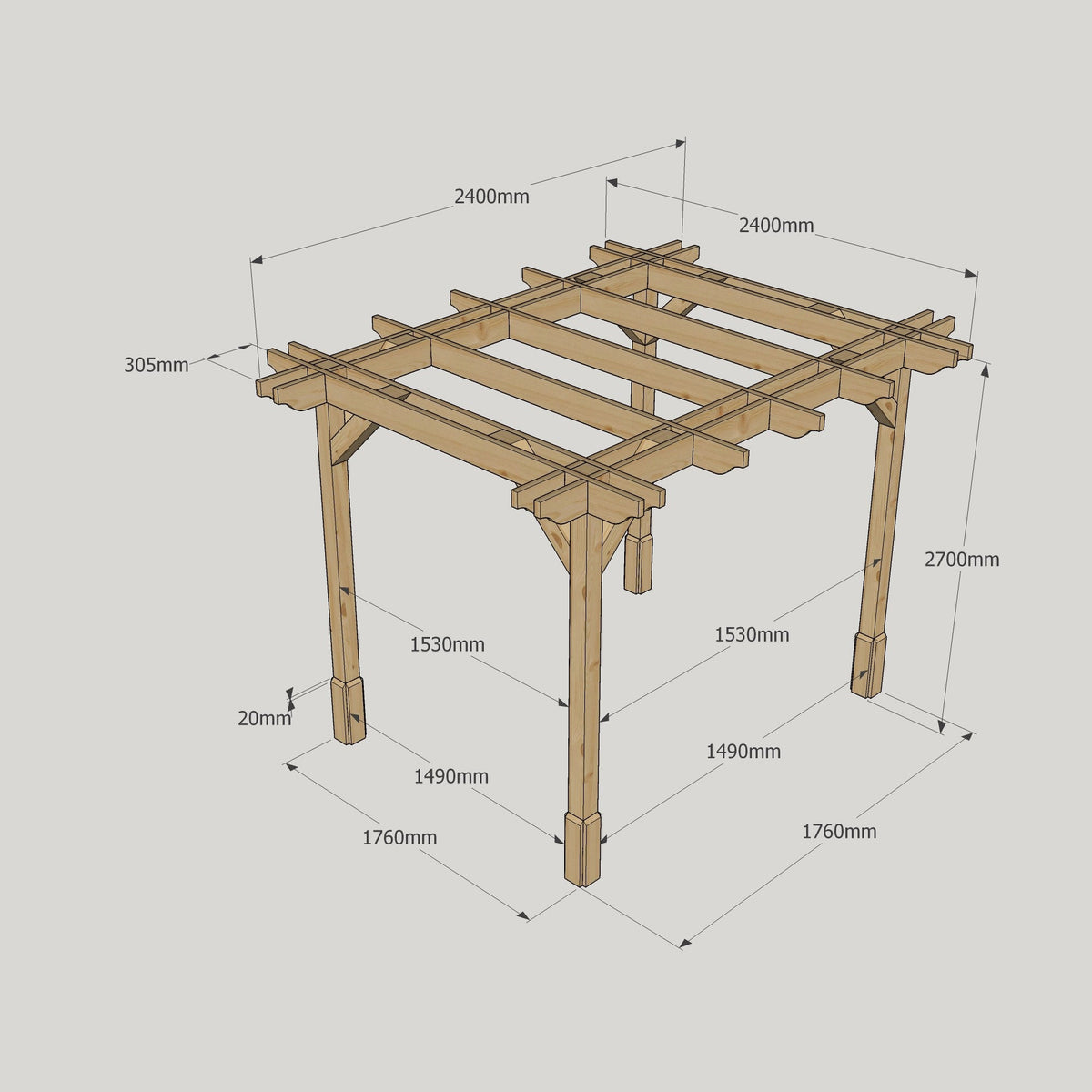 Freestanding Double Premium Pergola - Light Green - 2.4m Width x 2.4m Length