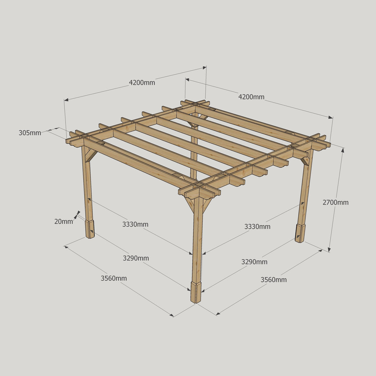Freestanding Double Premium Pergola - Rustic Brown - 4.2m Width x 4.2m Length