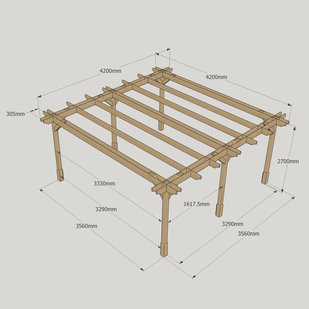 Freestanding Double Premium Pergola - Rustic Brown - 4.2m Width x 4.2m Length