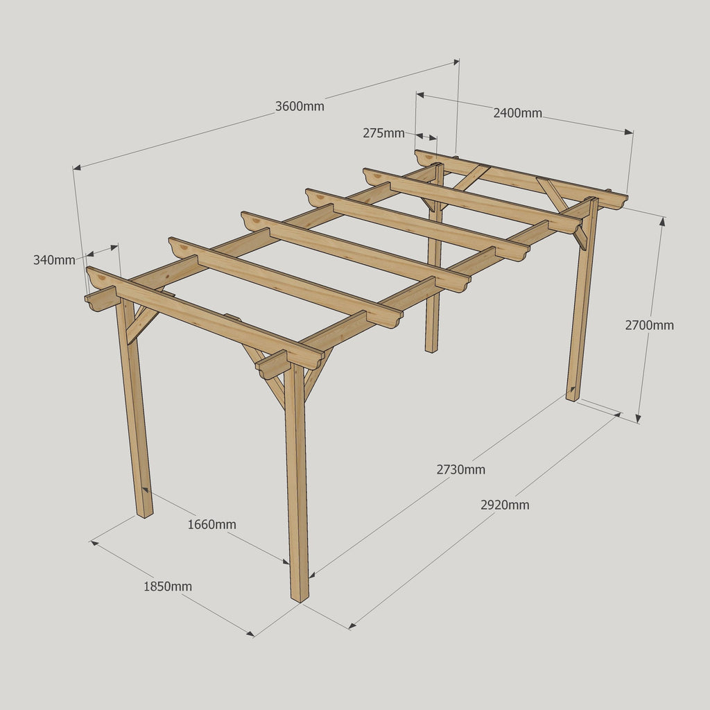 Freestanding Garden Pergola - Rustic Brown - 2.4m Width x 3.6m Length