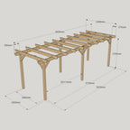 Freestanding Garden Pergola - Rustic Brown - 2.4m Width x 6.6m Length