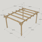 Freestanding Garden Pergola - Rustic Brown - 3.6m Width x 3.6m Length