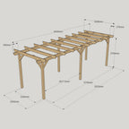 Freestanding Garden Pergola - Rustic Brown - 3m Width x 6.6m Length