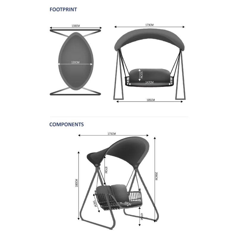 Moon Two Seater Swing Seat Dimensions