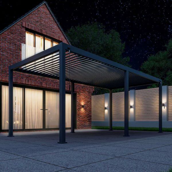 6m x 3m Rectangular Aluminium Pergola Night Shot