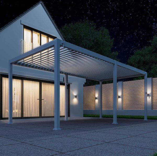 Matt White 6m x 3m Aluminium Pergola at night