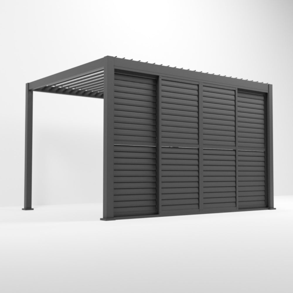 Nova Titan Aluminium Louvre Sliding Doors Grey - 4m Front Side View Close