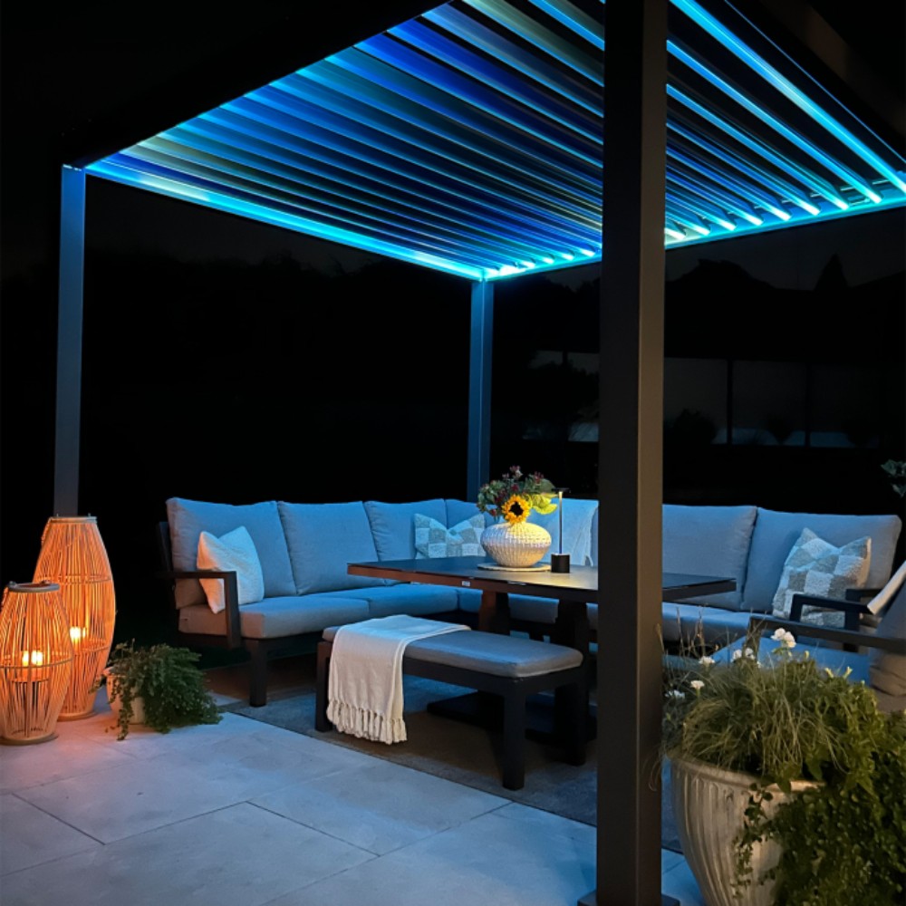 Nova Titan Plus Motorised Aluminium Pergola 3m x 3m with Led Light and Sofa Set